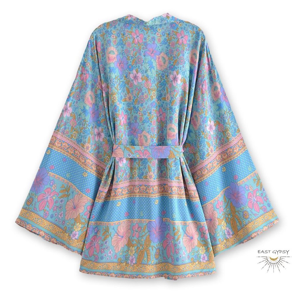 Blue Floral Kimono Robe